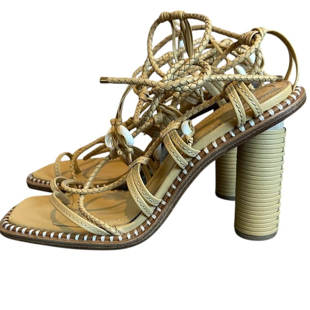 Ulla Johnson Cora High Heel Ankle Strap Sandals Seashell Leather Size 40 9.5 - Picture 3 of 15